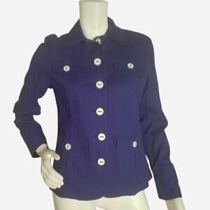 Peck & Peck Collection Navy Button Front Blazer Jacket Medium Polka Dot